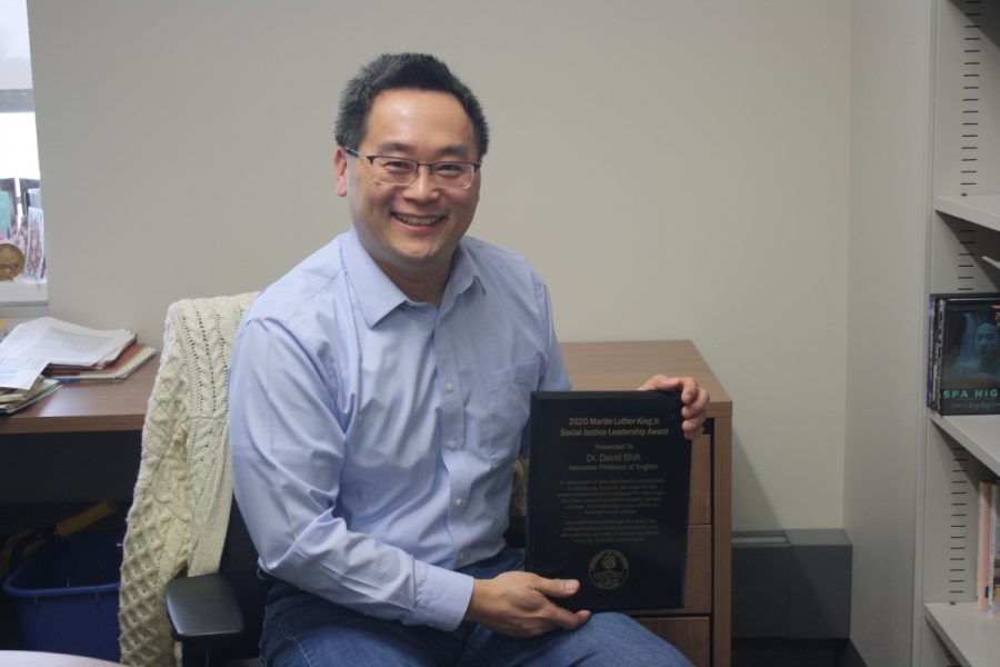 Dr. David Shih, an English professor, and member of the English faculty since 1999, received the 2020 MLK Social Justice Leadership award on February 5, during the Universitys annual Martin Luther King Jr. Celebration.