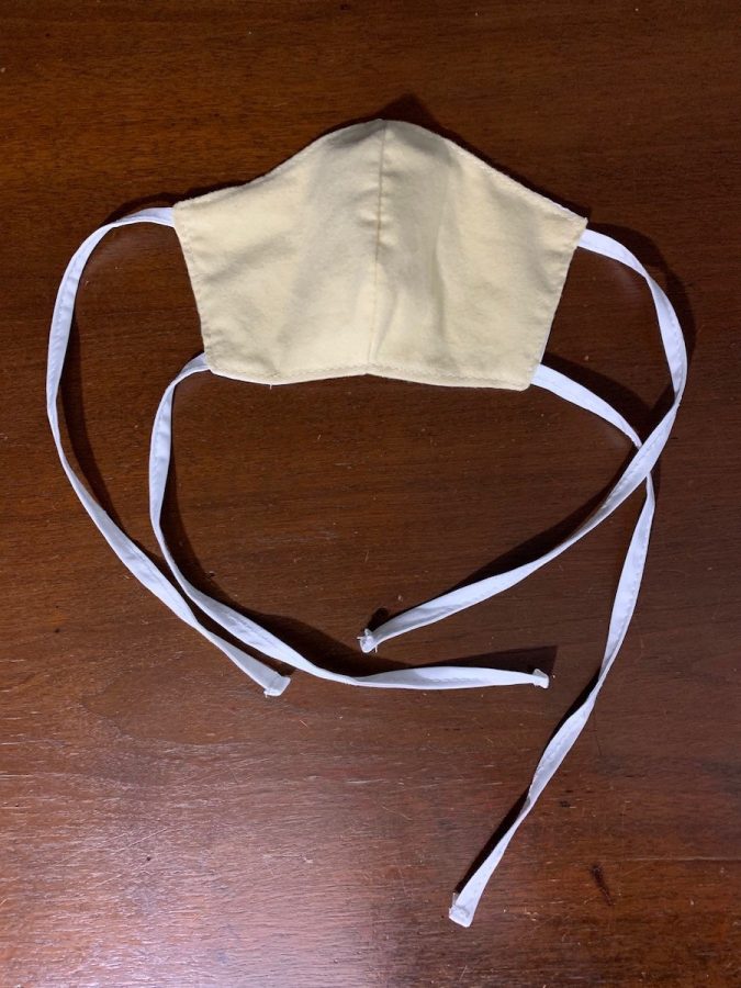 Pictured is a pre-production sample of a medium-size mask with tie downs that Kriesel plans to produce. 
