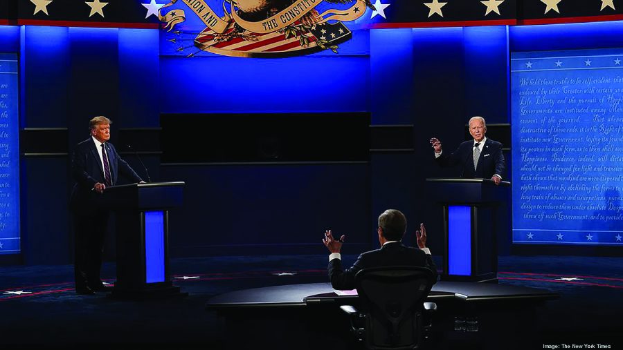  Presidential candidates Donald Trump and Joe Biden participate in a debate moderated by Chris Wallace on Tuesday, Sept. 29.
