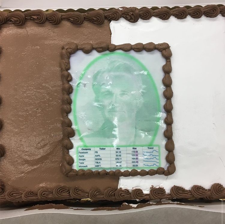 A picture of Edward Tufte, the inventor of trend lines, on a cake that Dr. Paula Lentz brought to one of her business communication classes.