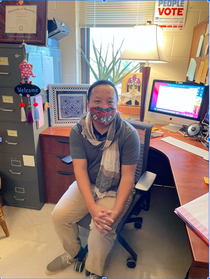 Dr. Kong Pheng Pha, associate professor at UW-Eau Claire and co-project director of the “Cia Siab in Wisconsin” exhibit, in his office.