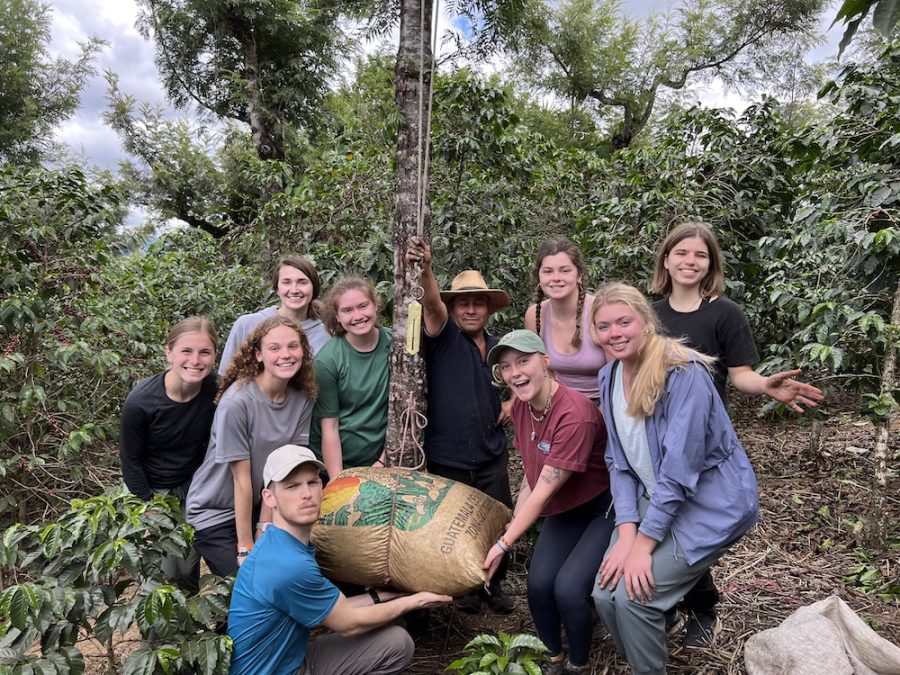 Students, along with program leader, Alex Vaeth, and a local De La Gente coffee farmer, raise one quintal
of coffee. One quintal equals 100 pounds. Local coffee harvesters can fill several quintals in one day and
will often carry two or more quintals by hand on foot to the local market to be sold.