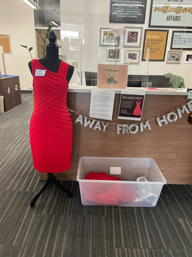 The Red Dress display is organized and put up by students here at UW-Eau Claire