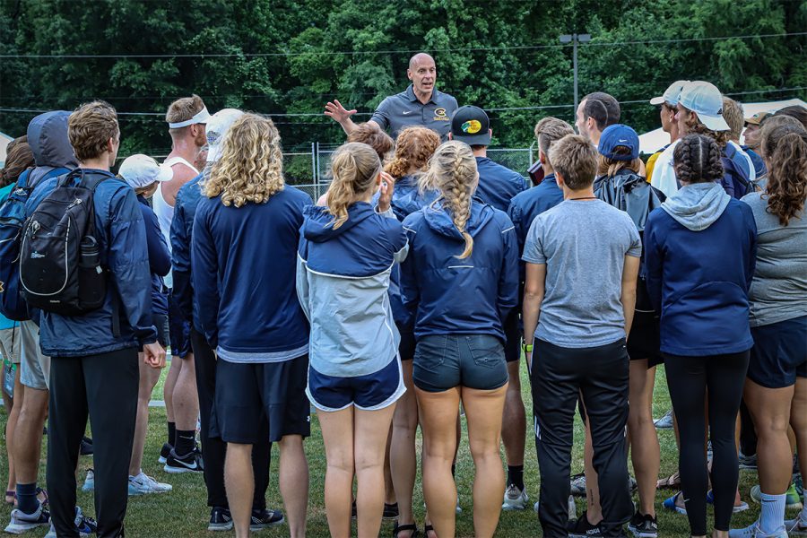 The head coach and 15 assistant coaches work with the outdoor track and field team to train for their meets.