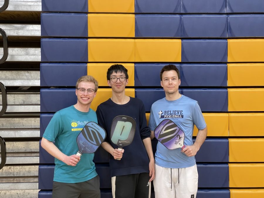 Members of the Pickleball Club with their implements