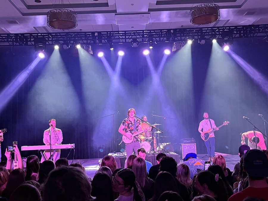 The band of brothers performing in the Ojibwe Ballroom.