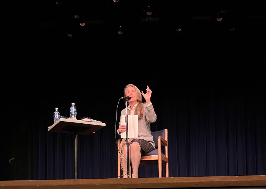 Naomi Shihab Nye on stage during her reading.