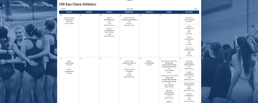 Calendar of the athletic events in the first two weeks of April.