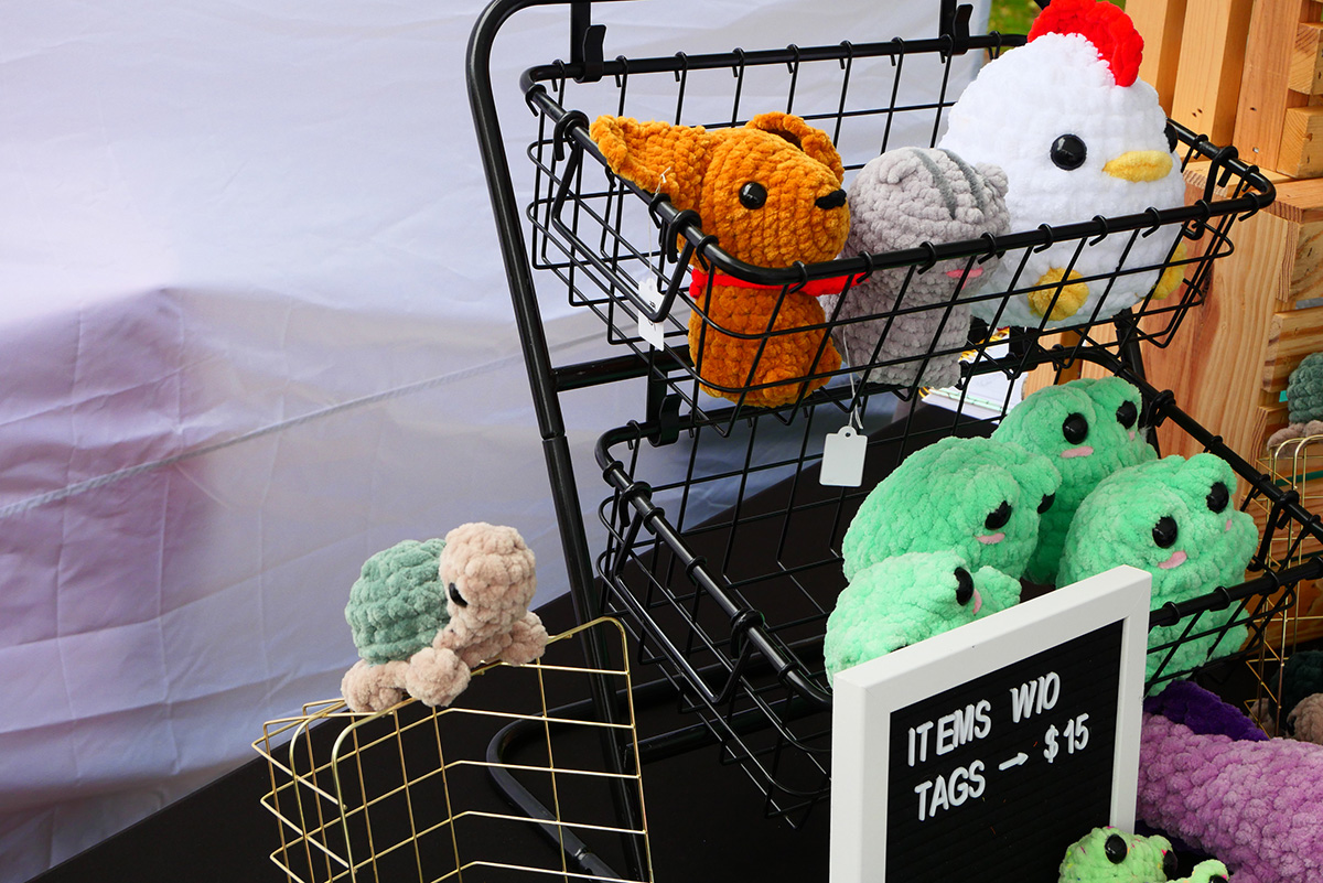 Lots of soft crocheted animals, anything from turtles to chickens from Chrissy Creations.
