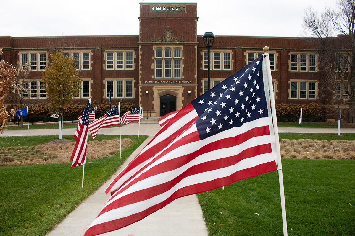 UW-Eau Claire observed Veterans Day on Friday, Nov. 10, with flags adorning the lawn and walkways in front of Schofield Hall.