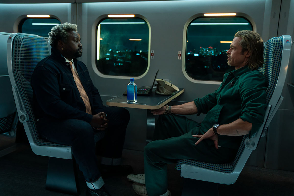 A scene from Bullet Train with actors Brian Tyree Henry and Brad Pitt. (Photo from Sony Pictures)