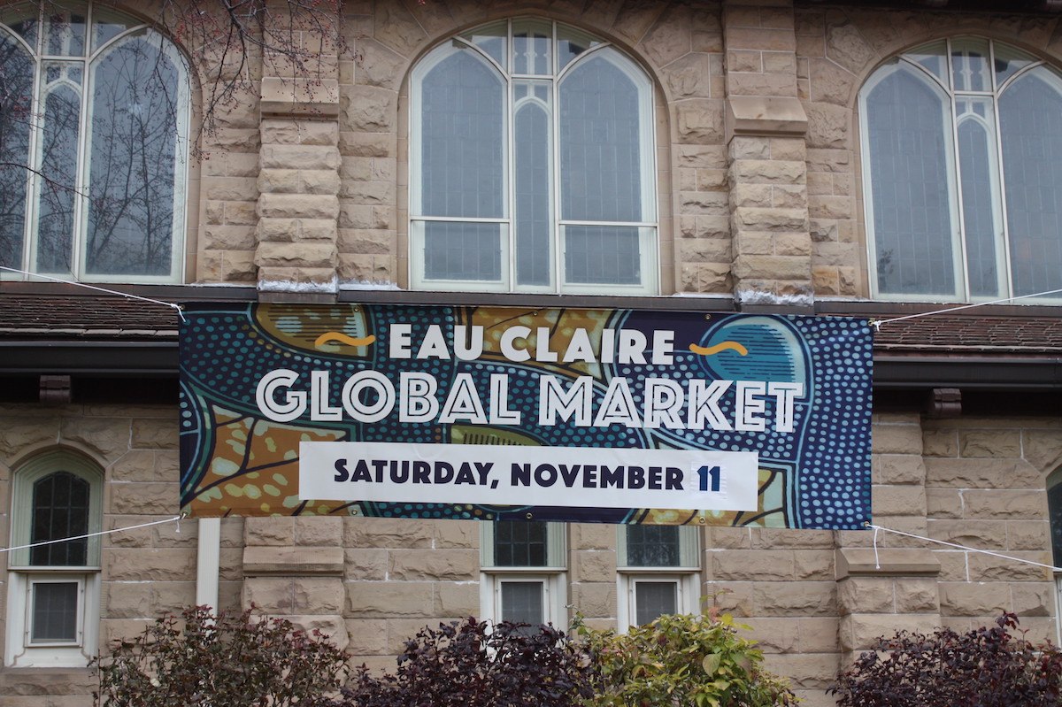 The global market welcomed the public to the annual event with a banner hung outside the church.