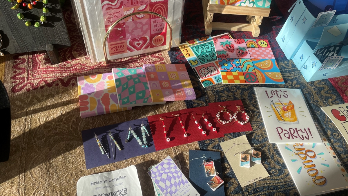 One vendor’s handmade jewelry, paintings and cards.