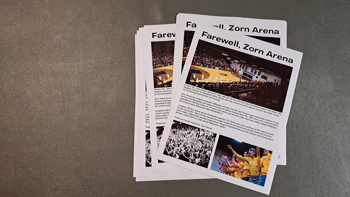 “Farewell, Zorn Arena” flyers were handed out which included some history and photos.