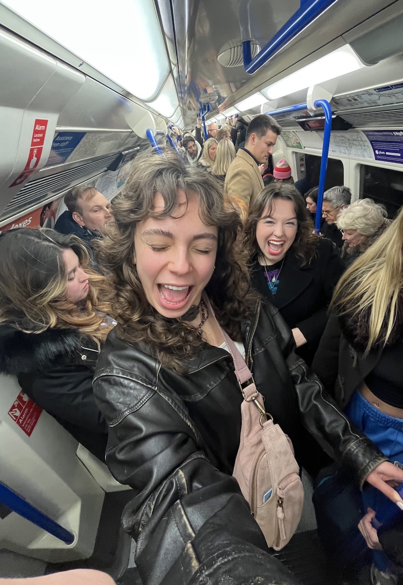 Experiencing the joy of the Tube for the first time.