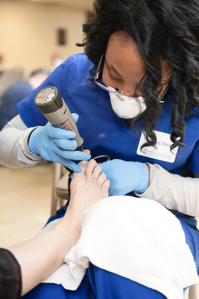 Appointments usually last about 20-60 minutes. Nurses help to assess the person’s foot and nail health, focusing on areas that need to be cared for. (Photo used with permission from Avery Shanahan)
