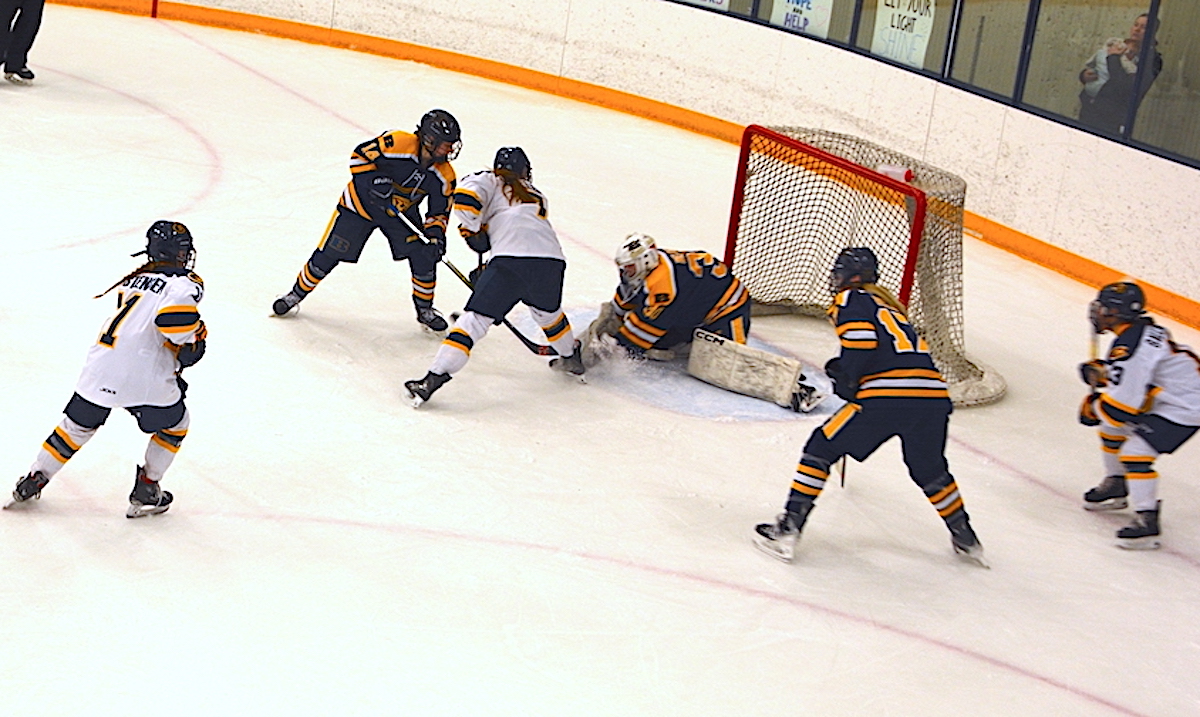 The Blugolds shot three goals during the second period of their Friday night game.
