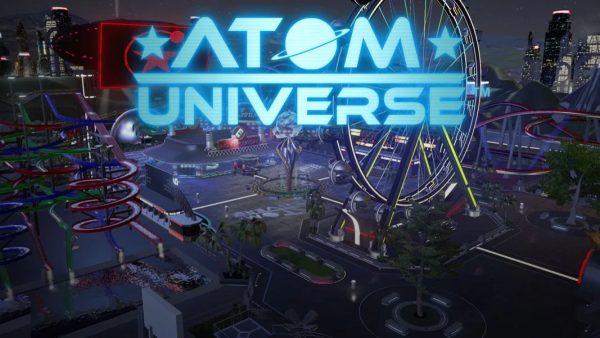 The logo for Atom Universe featured over one of the game’s social hubs. (Photo from Atom Universe)