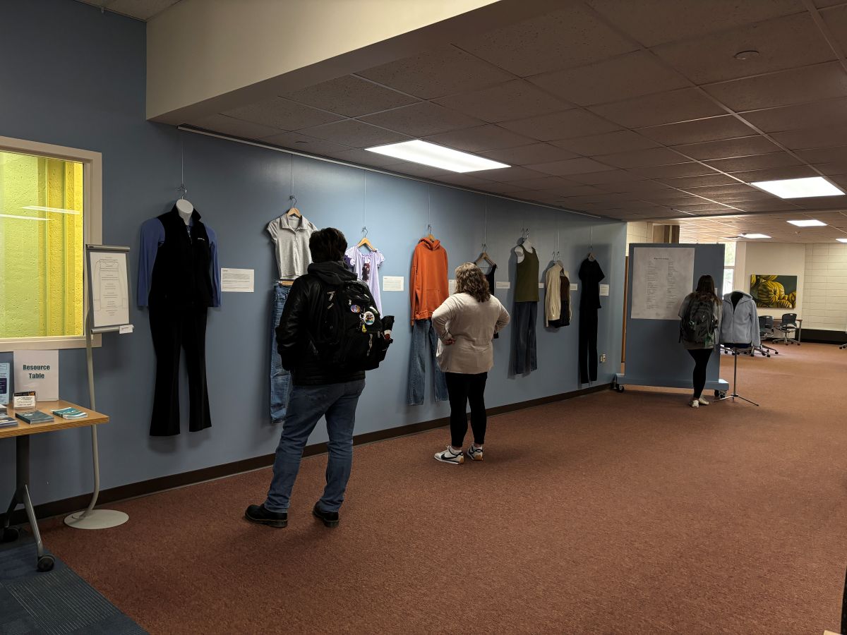 “What They Were Wearing” pieces on display for all visitors of the McIntyre Library.
